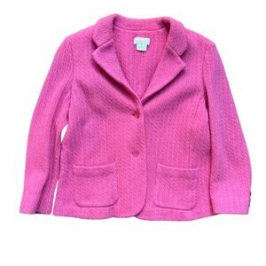 Talbots Pink 100% Wool Cable Knit Barbiecore Blazer Jacket Size XL